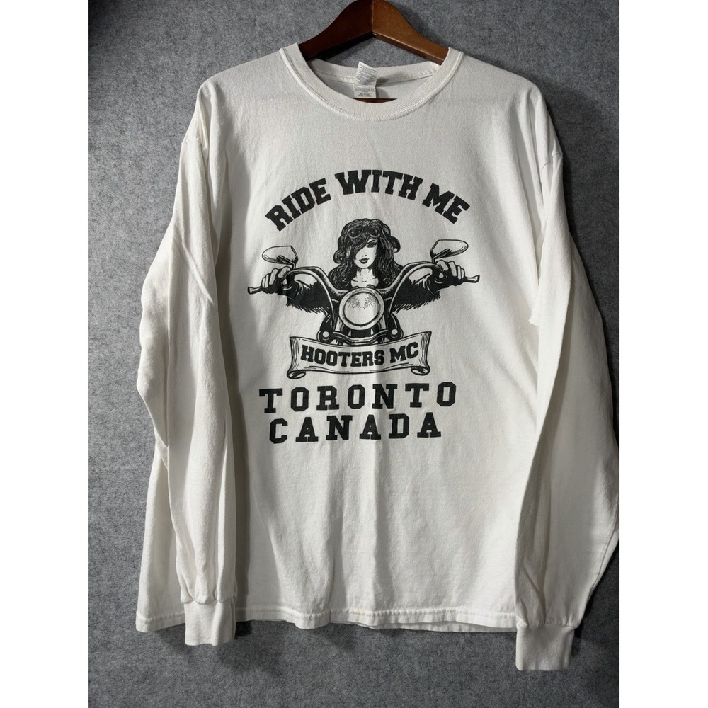 Hooters MC Toronto Canada Long Sleeve Shirt Mens L White Motorcycle Biker Skater